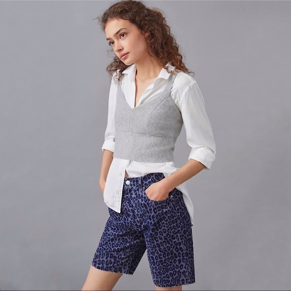NWT Anthropologie Pilcro High Rise Corduroy Bermuda Short Blue Purple Leopard 24